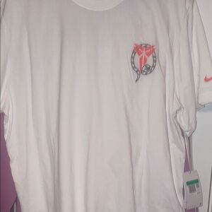 White T-Shirt with Pink Logo